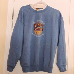 Vtg M&C Sportswear (L) Grandkids Apple of My Eye Granny Teddy Bear Blue Sweater